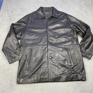 Uli Knecht Jacket Mens 50 Black Lamb Nappa Leather Car Coat Button Front Lined